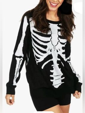 Tipsy Elves Unisex Skeleton Sweater
Halloween Costume Black White NWT
